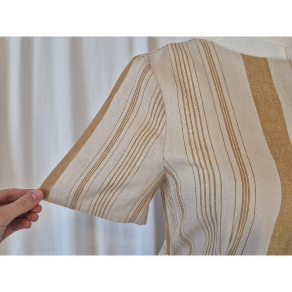 New Anthropologie A Loves A Linen Blend Striped Gold Cream Fit & Flare Dress XS - Picture 5 of 10